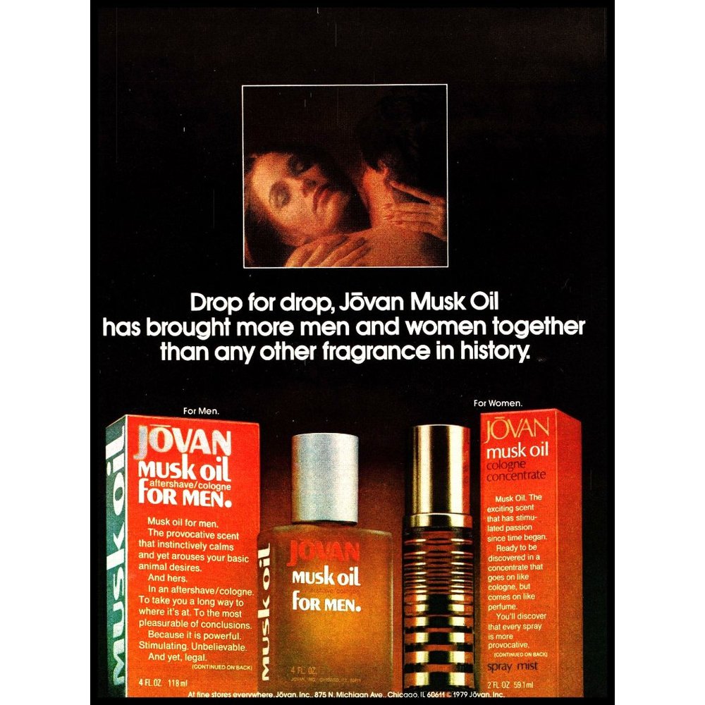 1981 Jovan Musk Oil for Men Vintage Print Ad Grooming Fragrance Wall Art Photo